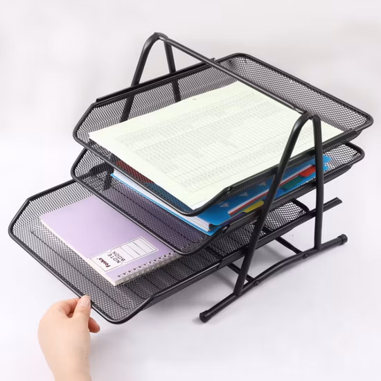 Desk Organizer with 4 Sliding Trays for Letters, Documents, Mail, Files, Paper, Black
