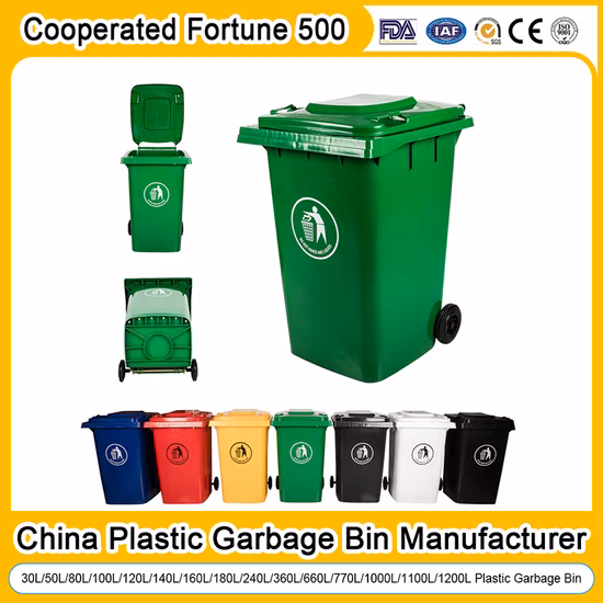 120/240L/1100L/660L Grande contenitore per rifiuti in plastica industriale HDPE a 4 ruote per strada pubblica all'aperto per rifiuti/spazzatura/spazzatura/contenitore per rifiuti con coperchio a pedale